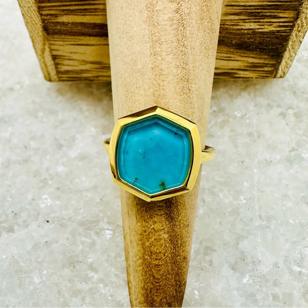 NEW! Kendra Scott Davis 18k Gold Vermeil Turquoise Cocktail Ring - Picture 6 of 17